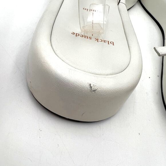 Black Suede Studio Callie Leather Platforms White Leather Thong Wrap Sandals - Picture 6 of 9